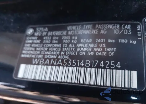 2004 BMW 525I z USA, uszkodzony, nr VIN WBANA53514B174254